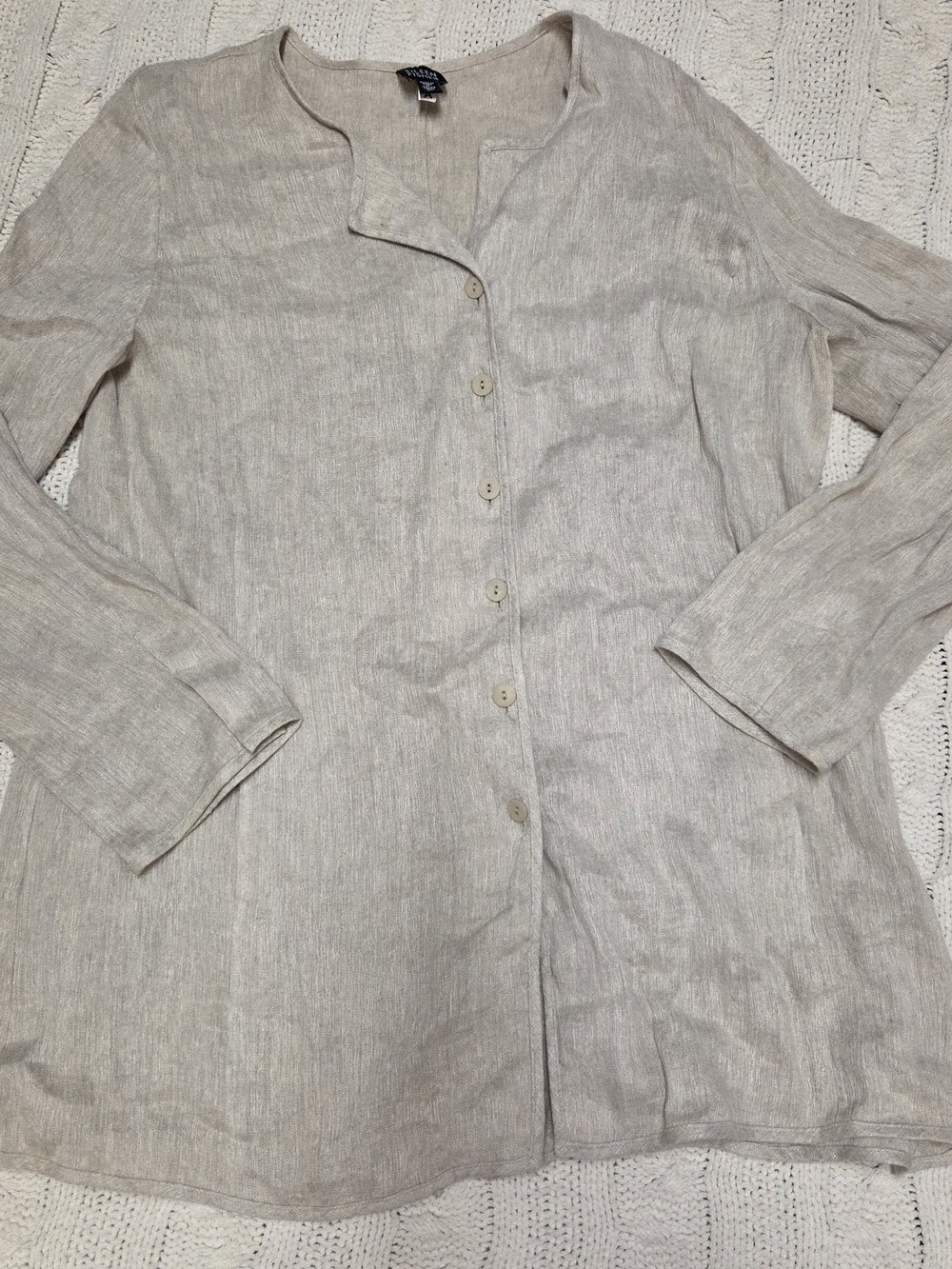 Eileen Fisher Light Beige Linen Button-Front Tunic